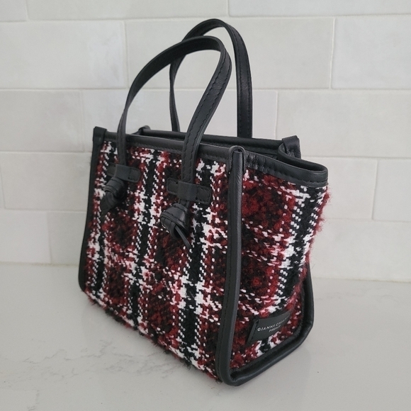Gianni Chiarini Miss Marcella Mini Tweed Plaid Tote Satchel Purse Bag Red Black - Picture 3 of 10
